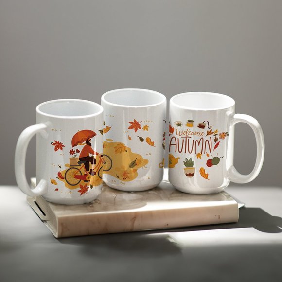 Welcome Autumn Coffee Mug. Thanksgiving Coffee Cup. Fall 15oz Ceramic Mug. - Picture 3 of 4